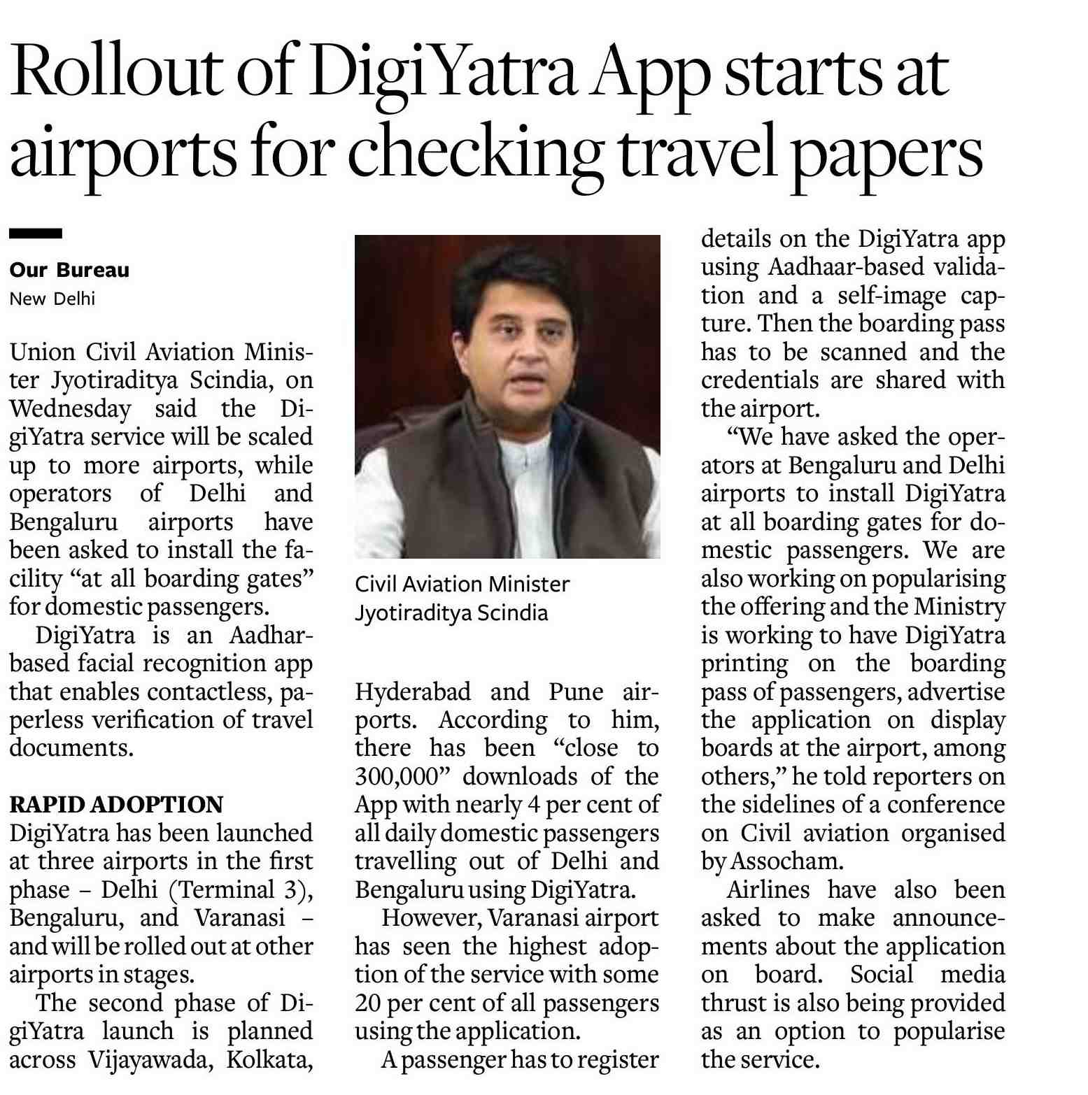 Rollout of Digi Yatra App