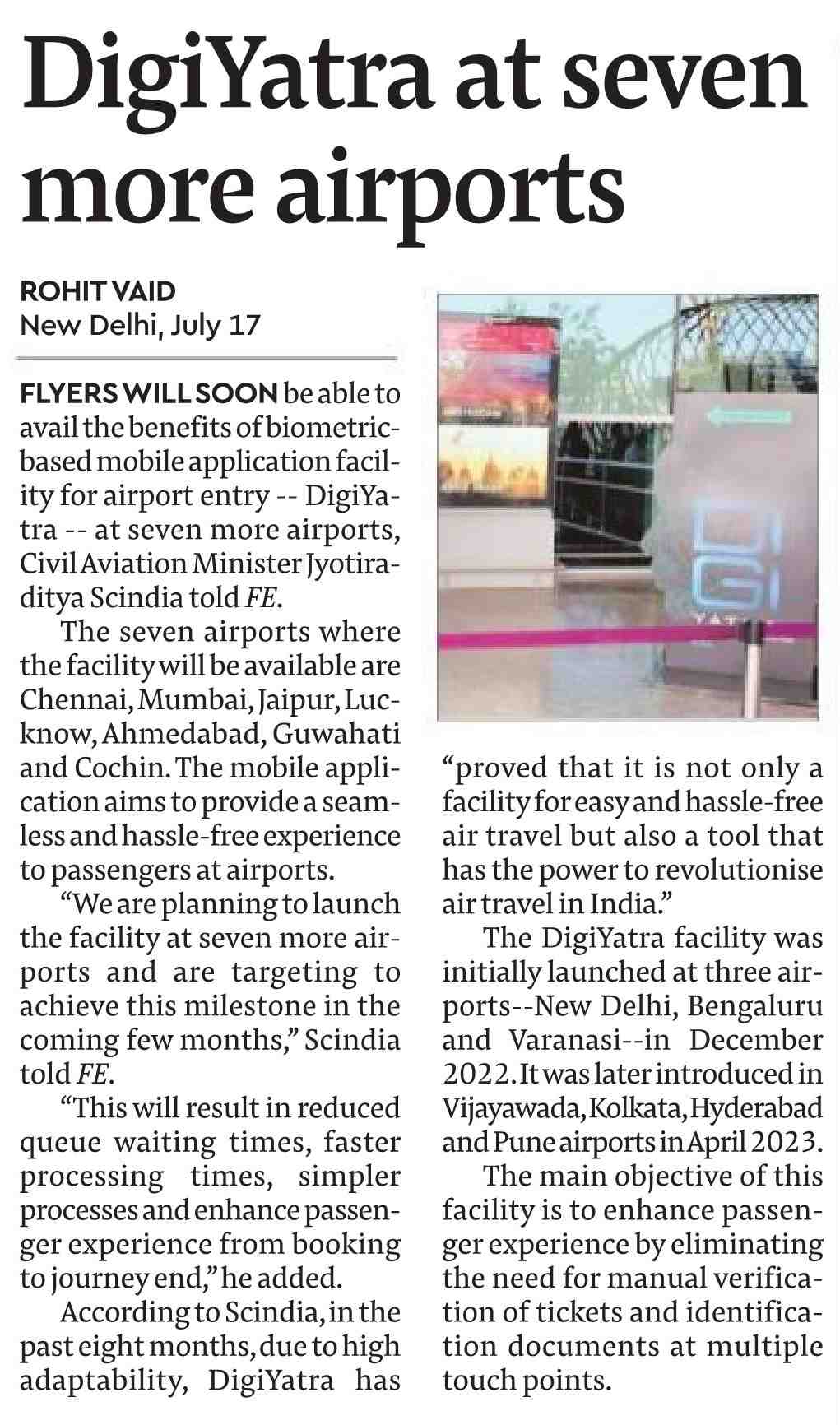 DigiYatra at seven more airports