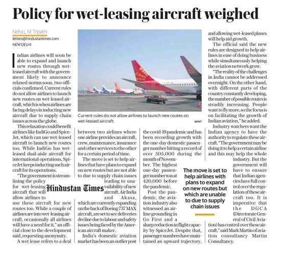 Policy for wet Leasing Aircraft